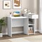 White Computer Desk with Drawer and Raised Shelf Adjustable Storage Workstation